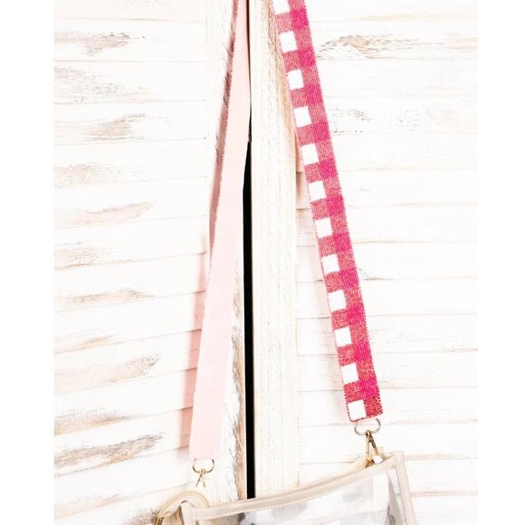 Check You Out Hot Pink Seed Bead Bag Crossbody Strap - Picture 3 of 3